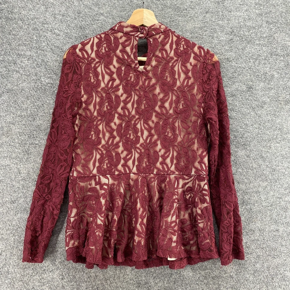 Blusa Love, Fire Mujer L Grande Roja Floral Forrada Crochet Cuello Alto Manga Larga Foto 2 de 4