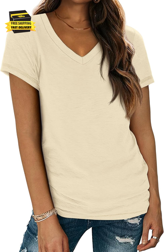 Womens Tops Shirts for Women Short Sleeve V Neck Tee Summer Fashion Trendy Soft