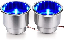 2PCS Stainless Steel 8 LED Cup Drink Holder Blue Light Marine Boat Truck Camper