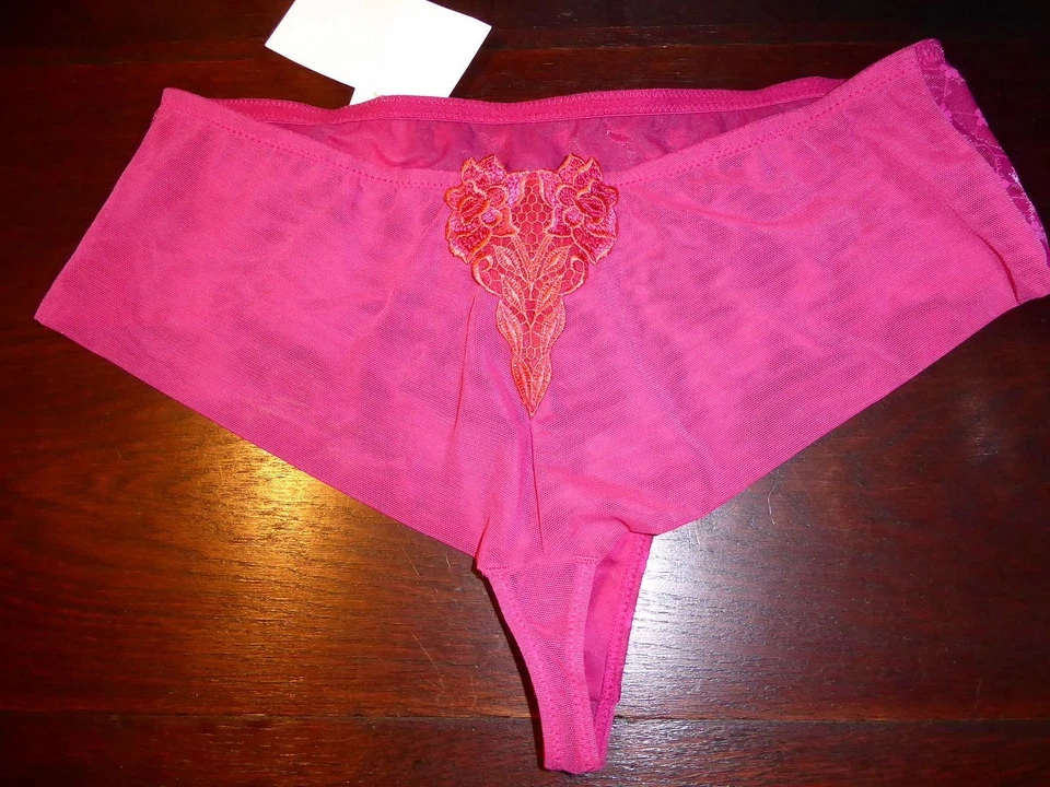 NWT LUNAIRE WHIMSY LACE FRONT CHEEKY TANGA THONG PANTIES 21932 RASPBERRY L / 7 — 第 2/2 张图片