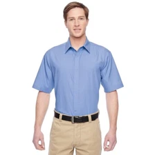 Harriton Mens Advantage Snap Close Utility Work Shirt M Blue Short Sleeve NWT