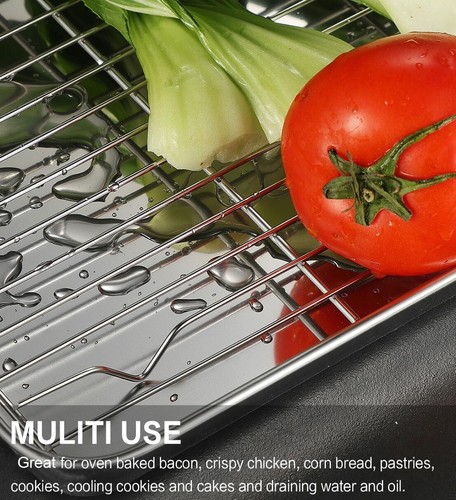 Stainless Steel Baking Sheet Tray Cooling Rack Silicone Mat Set Cookie Pan - Picture 7 of 7