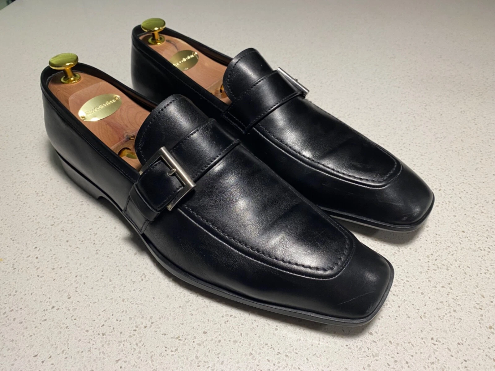 Mocassino scarpe eleganti Prada in pelle nera con cinturino da monaco e fibbia da uomo US 9 5 UK 8 5