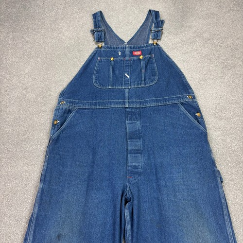 Dickies Dungarees Adult 44x30 Blue Bib Overalls Denim Work Wear Carpenter Men*