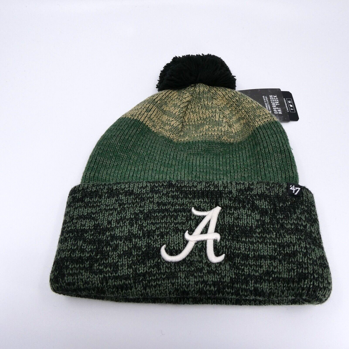 '47 Brand Alabama Crimson Tide Winter Hat Mens Green Knit Beanie Pom  College New