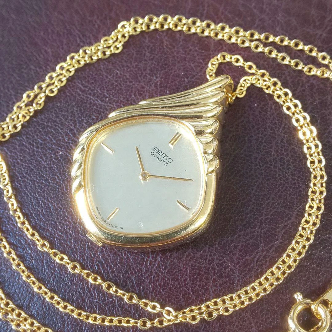 Vintage Seiko Necklace Pendant Watch Gold Tone 21-7050 W 14k chain 18” |  eBay