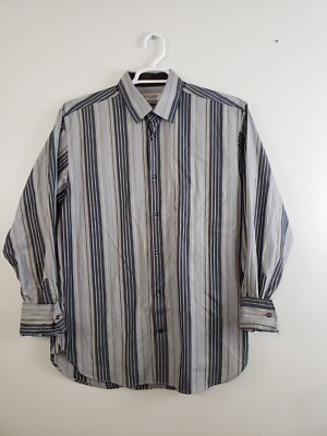 (Ju) Equilibrio Milano Mens Shirt L Striped Long Sleeve Button Down Business