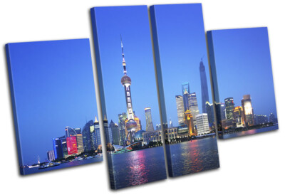 Shanghai Skyline China Night City MULTI Leinwand Kunst Bild drucken