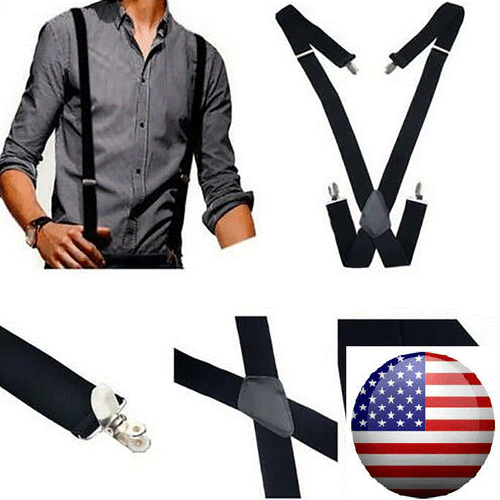Men's Adjustable Suspenders Elastic X-Shaped Braces Clips Pants Brace Solid TBN - Picture 2 of 12