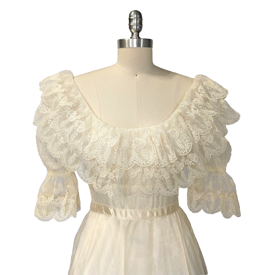 Vestido de Boda Gunne Sax Talla S 7 Maxi Vintage Años 70 Encaje Romántico Renacimiento Foto 3 de 4