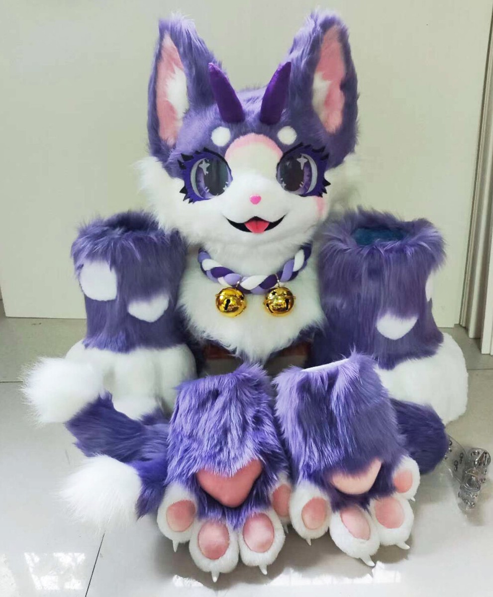 Fursuit Husky Fox Mascot (head + PAWS + Shoes+Tail) Halloween
