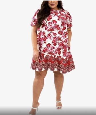 Maree' Pour Toi Size 24 Women's Bubble Sleeve Printed Dress Floral Red NWT