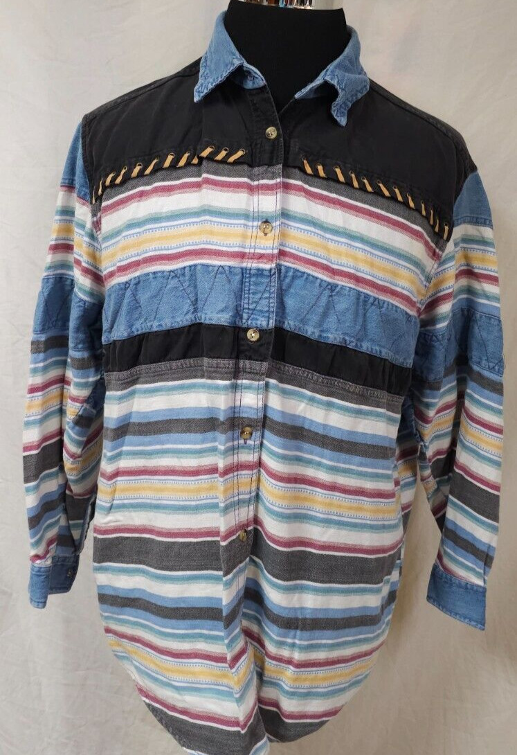 BASIC EDITIONS Womens 20W Multicolor Button Up Lo… - image 1