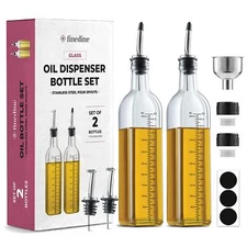 FineDine Olive Oil Dispenser Bottle Set 17oz 4 Pouring Spouts, Funnel & Labels