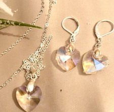 Heart Crystal Clear/Sterling Sil  20? Chain+silver Earrings.