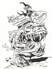 Goblin on Squig-Warhammer Toon-OOAK Ink Drawing-Original Art-Fantasy Art