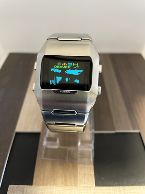 RARE Fossil Animation JR9465 Digital Stainless Steel Gents OLED