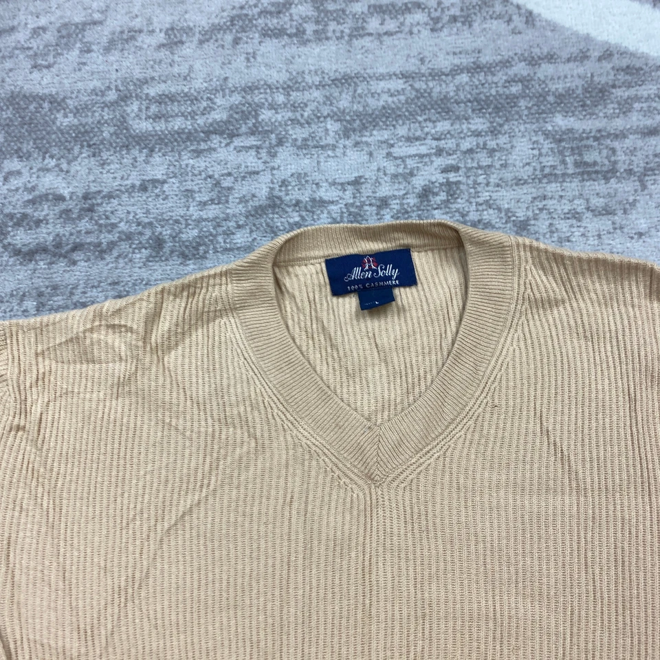 Antigo Suéter Allen Solly Cashmere Grande Bege Bronzeado Casual Preppy Ao Ar Livre Masculino Anos 90 - Imagem 3 de 4