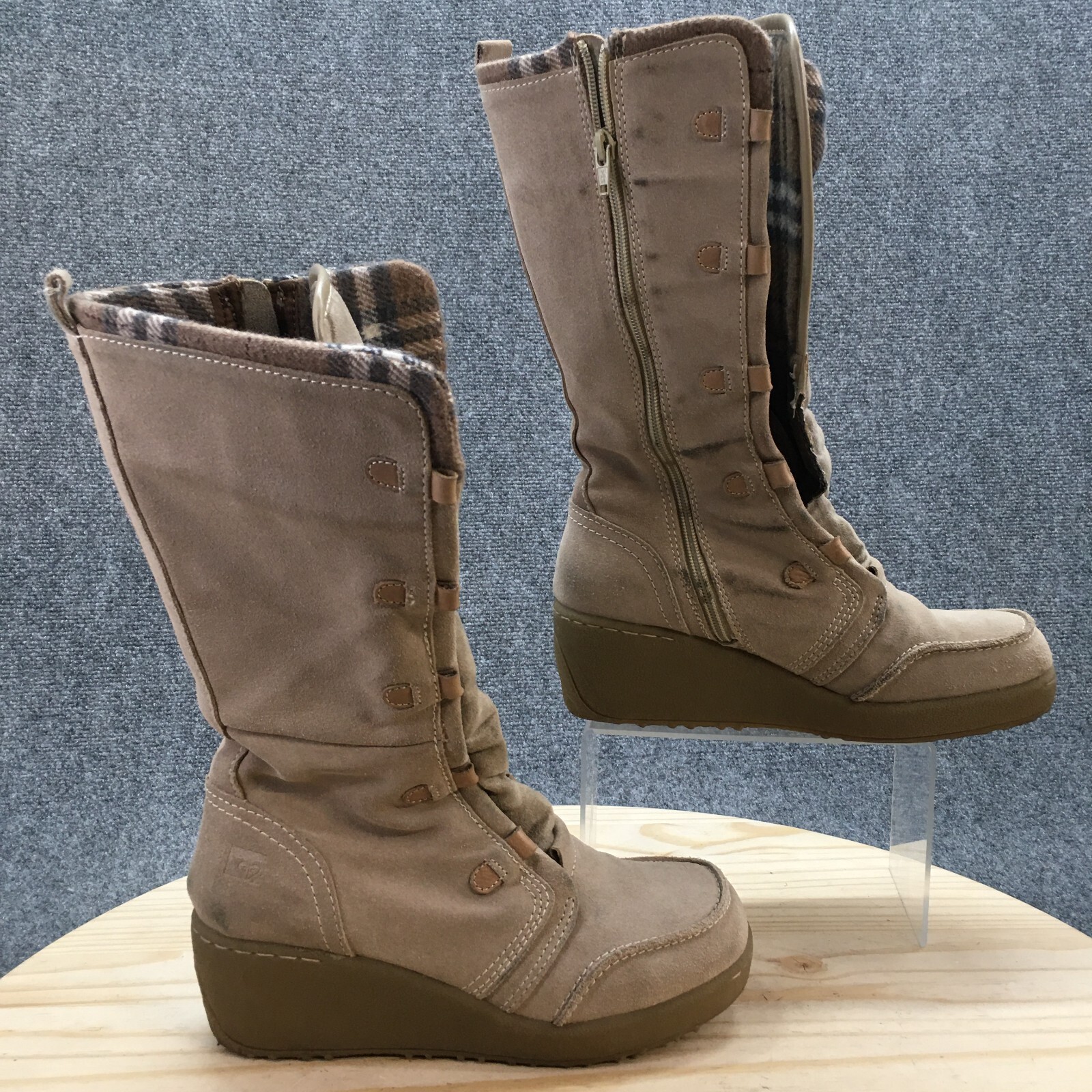 Roxy Boots Womens 8.5 Timber Tall Side Zip Wedge Winter Snow Boot Brown Suede