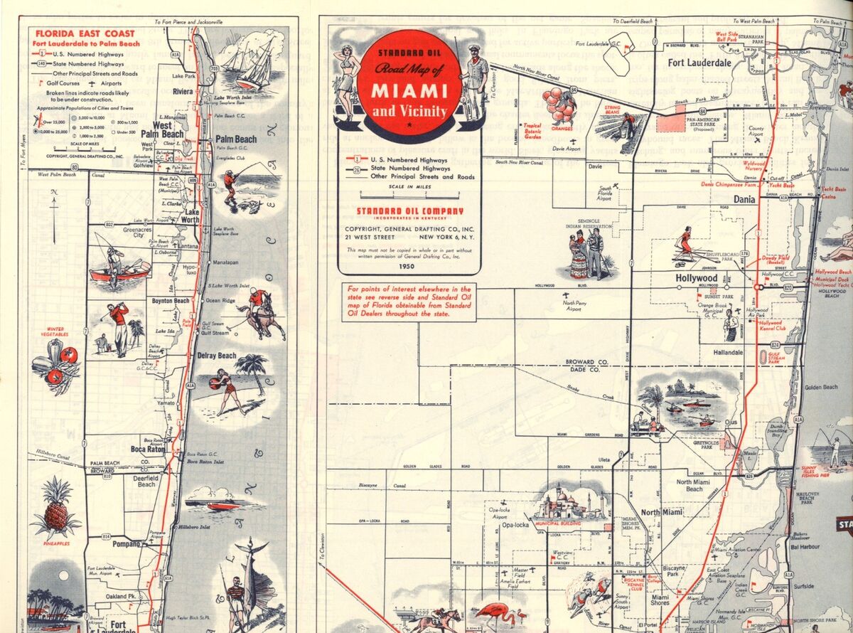 1953 Miami Beach Vintage Road Map and Guide