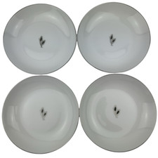 Fukagawa Arita Silver Wheat Coupe Soup Bowls 4 Pieces VTG 7 5/8" Platinum Japan