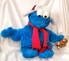 Gund Sesame Street 2005 Plush Cookie Monster Blue Red Hat Scarf Gingerbread 18  L