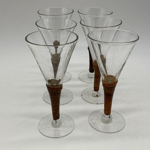 Carl Aubock Caned Cordial Glasses Set Of 6 -small Chip On Two Glasses