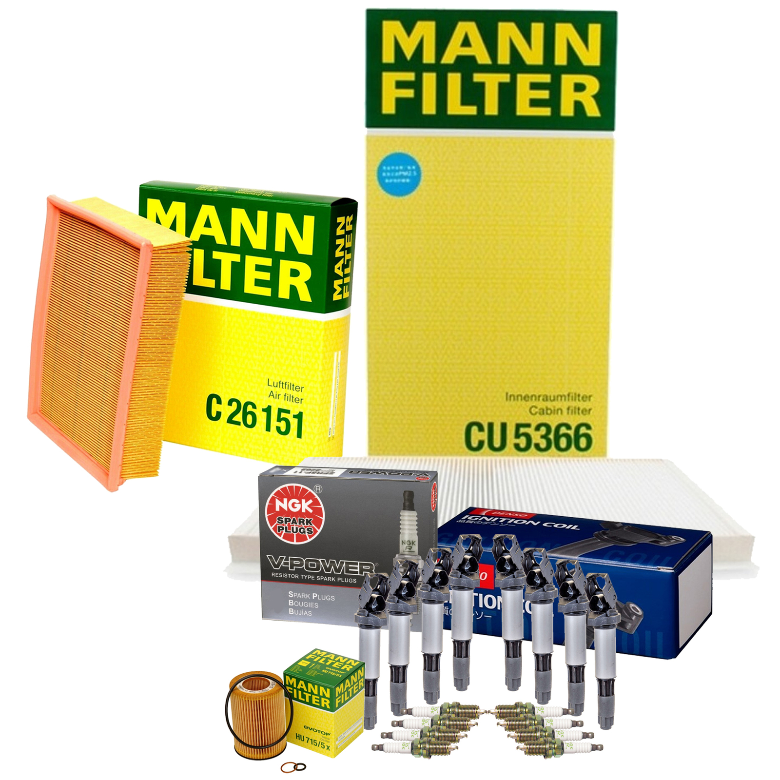 Mann Filters Denso 8 Coil NGK 8 VPower Spark Plug Tune Up Kit For BMW E53 N62B48
