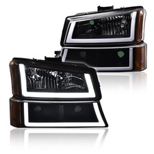LED DRL Headlights Pair 03-06 Silverado 1500-3500HD Avalanche Clear Lens Black