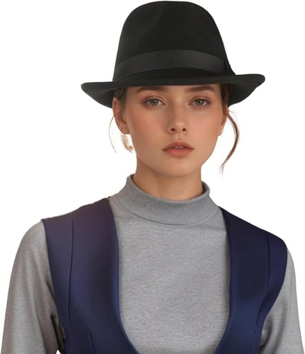 100% Wool Felt Fedora Hat for Men & Women, Classic Short Brim Trilby Style - Picture 2 of 4