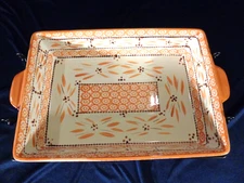 Temptations Old World Orange 4 Qt Rectangular Baker w/Metal Stand