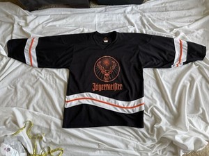 VTG Jagermeister Black Orange Hockey Jersey Mens Large Mesh Long Sleeve Logo Y2K
