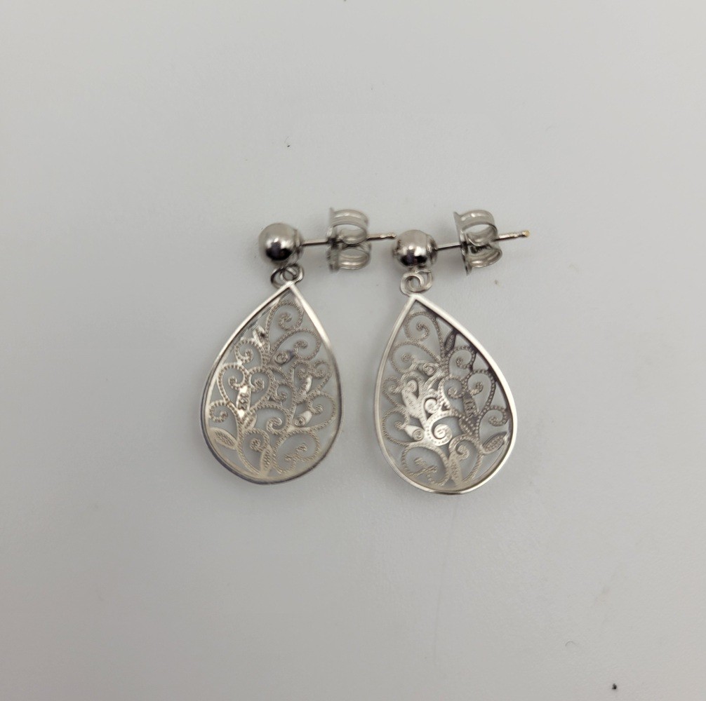 Filigree Design Dangle Drop Earring, Post Stud Cl… - image 4