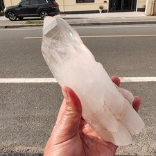 585g Natural white crystal raw stone energy pillar X099