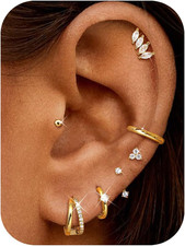 Small Stud Hoop Earrings for Women - Hypoallergenic 14K Gold Plated Surgical Ste