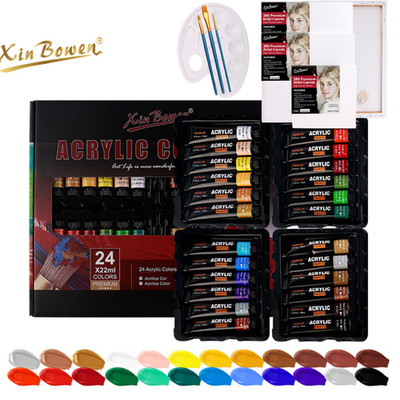 32-teiliges Acrylfarben-Set mit Pinseln, 4 Leinwand & Palette - professionelles Kunstset