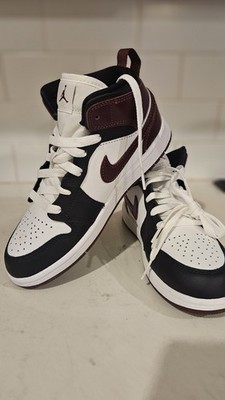 Jordan Air Jordan 1 Mid Boys Mid Top Lace-Up Sneakers White/Black/Burgundy 2Y