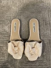 Karl Lagerfeld Paris ROSIE Sandals 9 Textile Leather Bow Slip On Slide IVORY