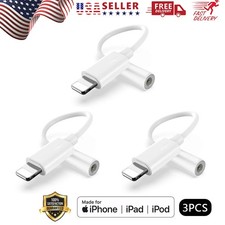 3Pack For iPhone Headphone Adapter Jack 8Pin to 3.5mm Aux Cord Dongle Converter  