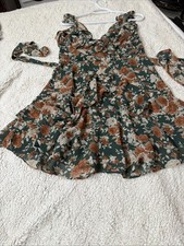 Windsor Dress Size Large Green Coral Rust Mini Dress Belt Zipper Lined