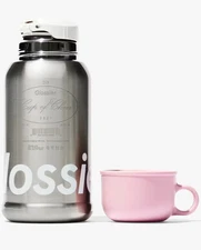 New Glossier 16 oz. Classic Tumbler Thermos Holiday Exclusive Pink/Silver Rare!