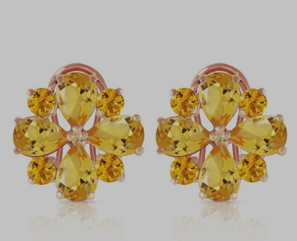 🎁 Solid 10K Rose Gold Natural Yellow Citrine Cluster Earrings Gift for Women - Image 2 of 4