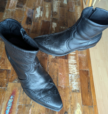 Abilene Western Wingtip Zipper Cowboy Boots - Snip Toe - Gr. 11 - Made in Texas