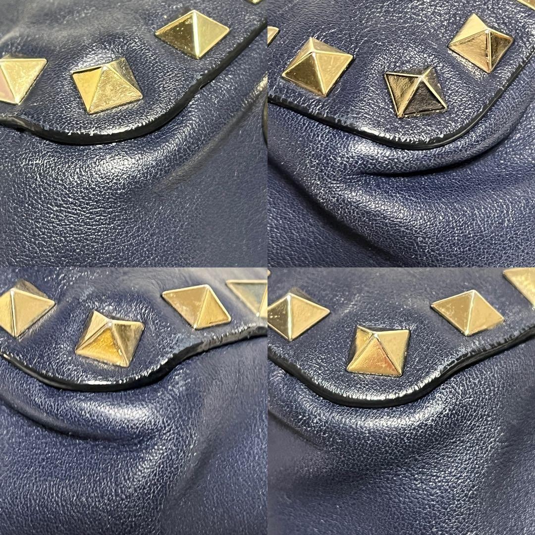 Valentino Garavani Navy Leather 2-Way Studded Tote Bag, Shoulder, Authentic Jap thumbnail 15