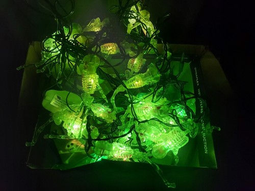 Vintage Halloween flackernde blinkende Skelett Lichterkette 3er Set Stränge LESEN - Bild 2 von 6