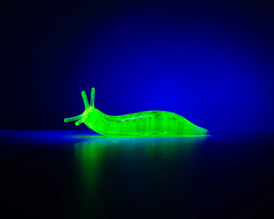 Uranium Glass Slug Figurine – Glowing UV Reactive Green Lampwork Snail - Image 2 of 4