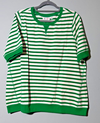 D Denim & Co Green & White Stripe Short Sleeve Shirt Sweatshirt Fabric  1X