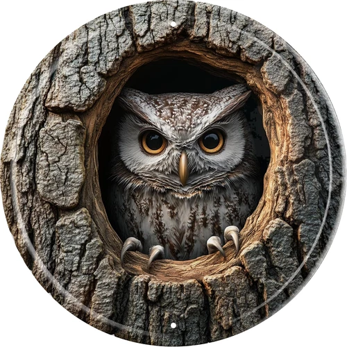 Vintage Round Tin Owl Sign Retro Metal Sign Suitable For Home Street Shop Garage