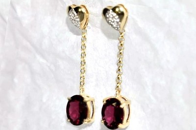 Wandelbare Ohrhänger 9 kt Gold Rhodolith Granat & Diamant 3,50 ct 3,70 g