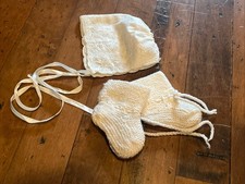 Vintage Hand Knitted Infant Booties  Cap Adorable 